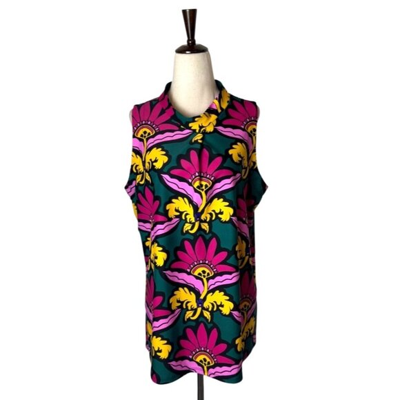 Jude Connally Shirt Women Large Green Purple Floral Jersey Macy Mock Neck Boho - Picture 2 of 10
